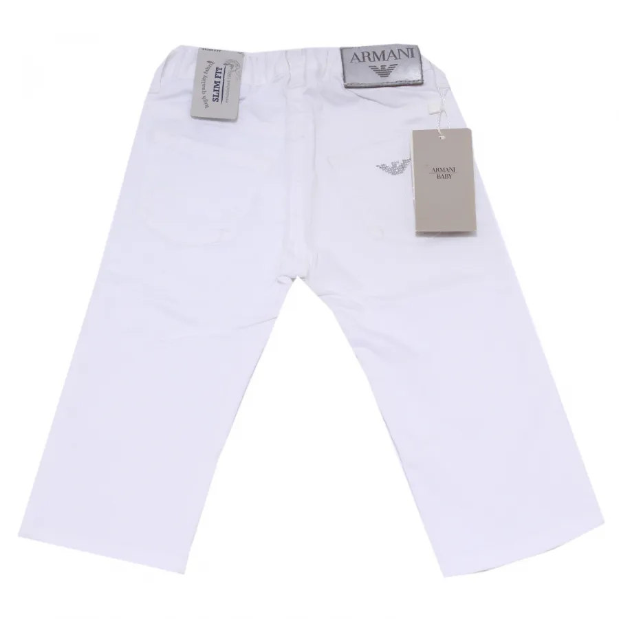 1529Y pantalone bimba girl ARMANI BABY SLIM FIT white trouser cotton pant