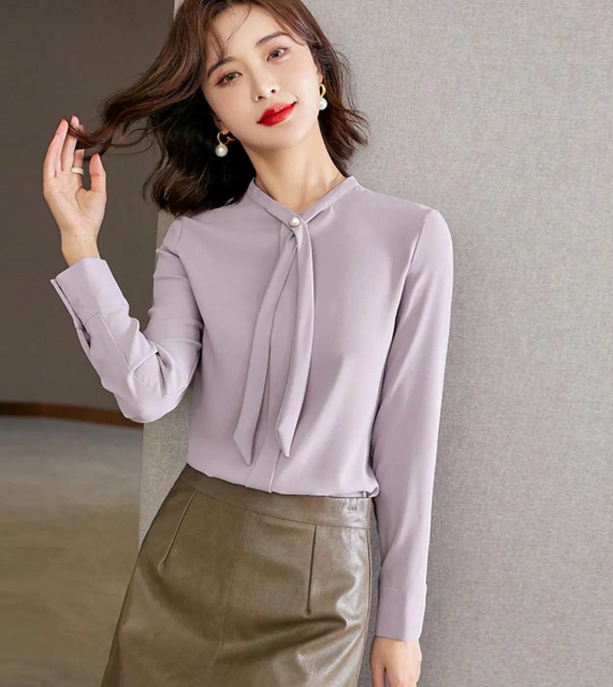 2022 camicia in chiffon primaverile colletto alla coreana da donna camicetta da donna elegante top casual camicette sottili da u