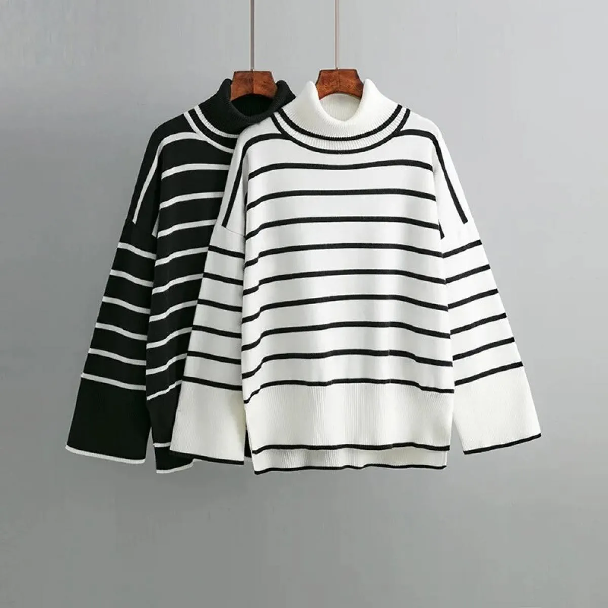 2023 maglione lavorato a maglia autunno inverno pullover maglione dolcevita a righe colorate maglione casual sciolto da donna