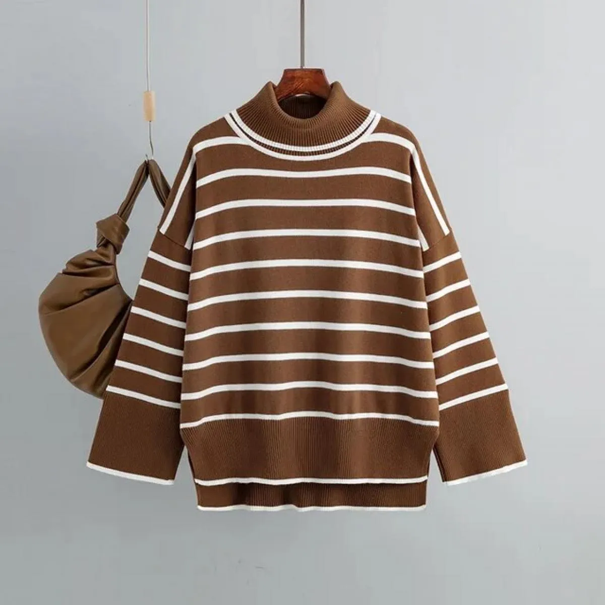 2023 maglione lavorato a maglia autunno inverno pullover maglione dolcevita a righe colorate maglione casual sciolto da donna