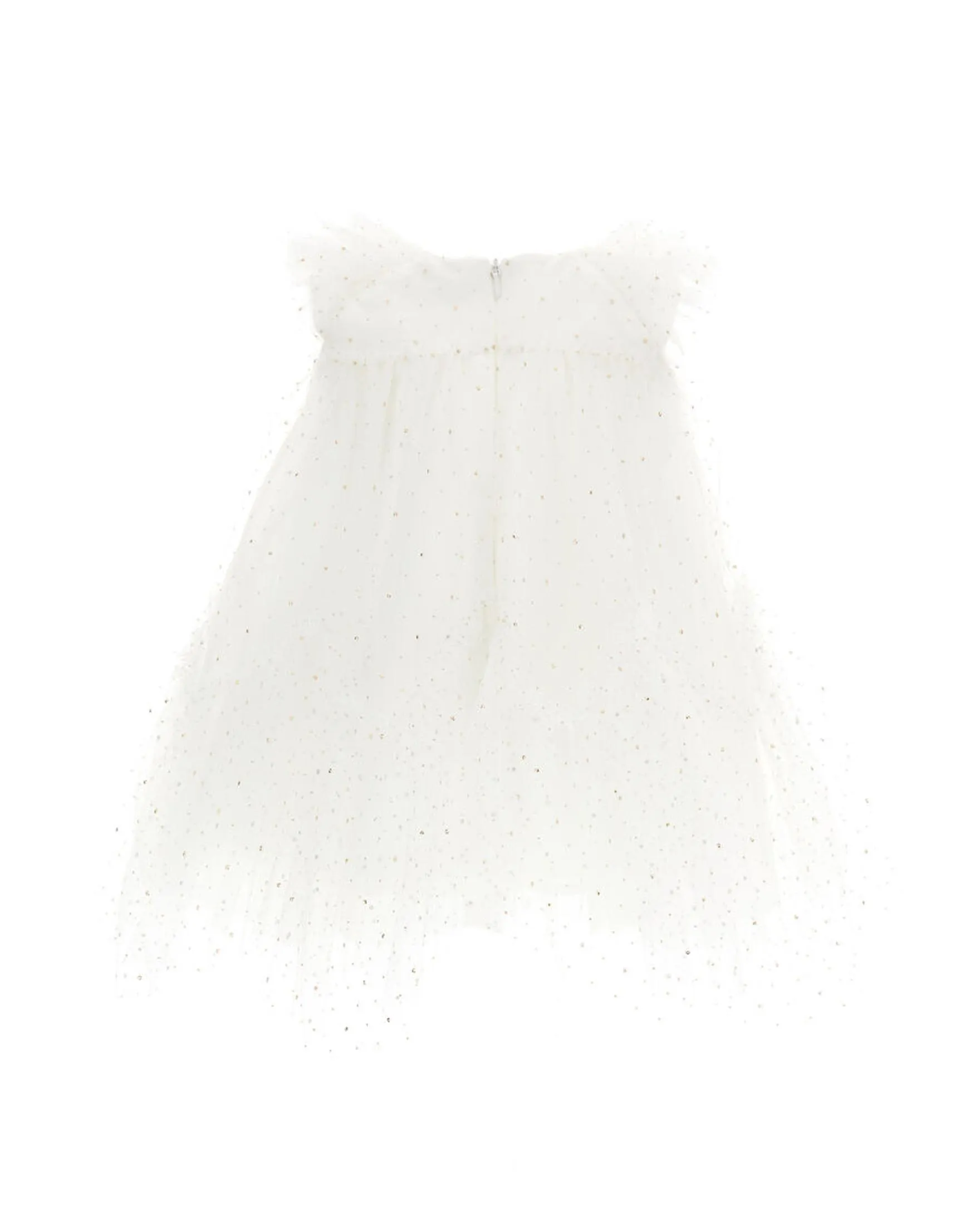 Abito bianco in tulle con paillettes dorate all over e applicazione floreale 18-24 mesi