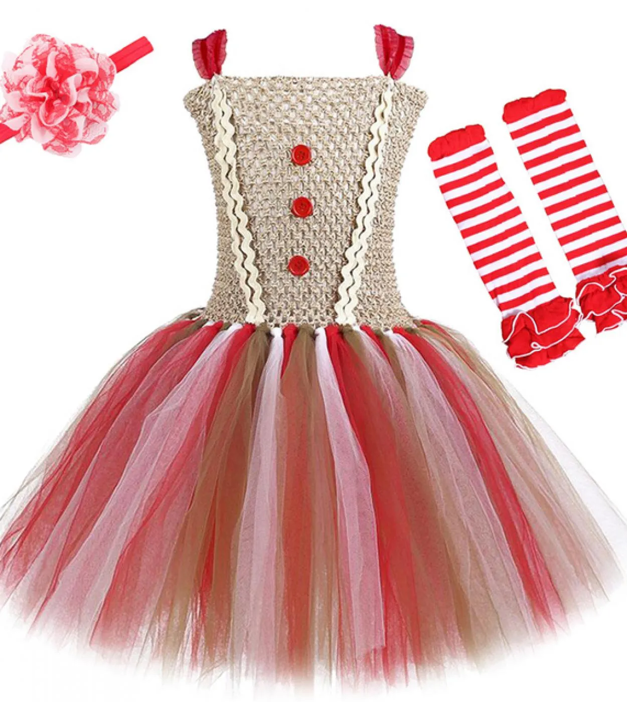 Abito di pan di zenzero natalizio per bambina Tutu Costume Natale per bambini Tunica da festa in pizzo Abiti da festa per bambin