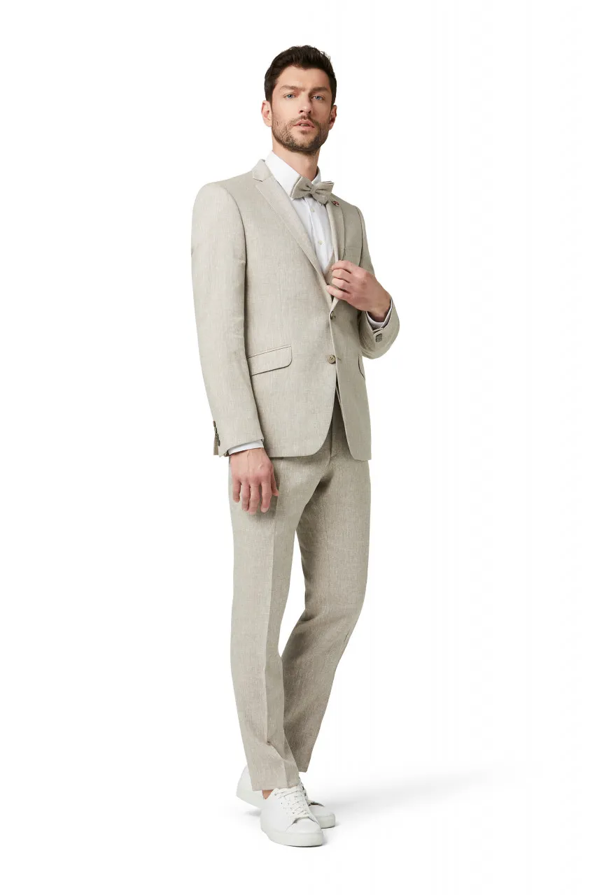 Abito digel stile vintage slim fit beige in misto lino