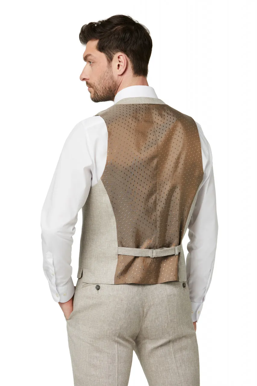 Abito digel stile vintage slim fit beige in misto lino