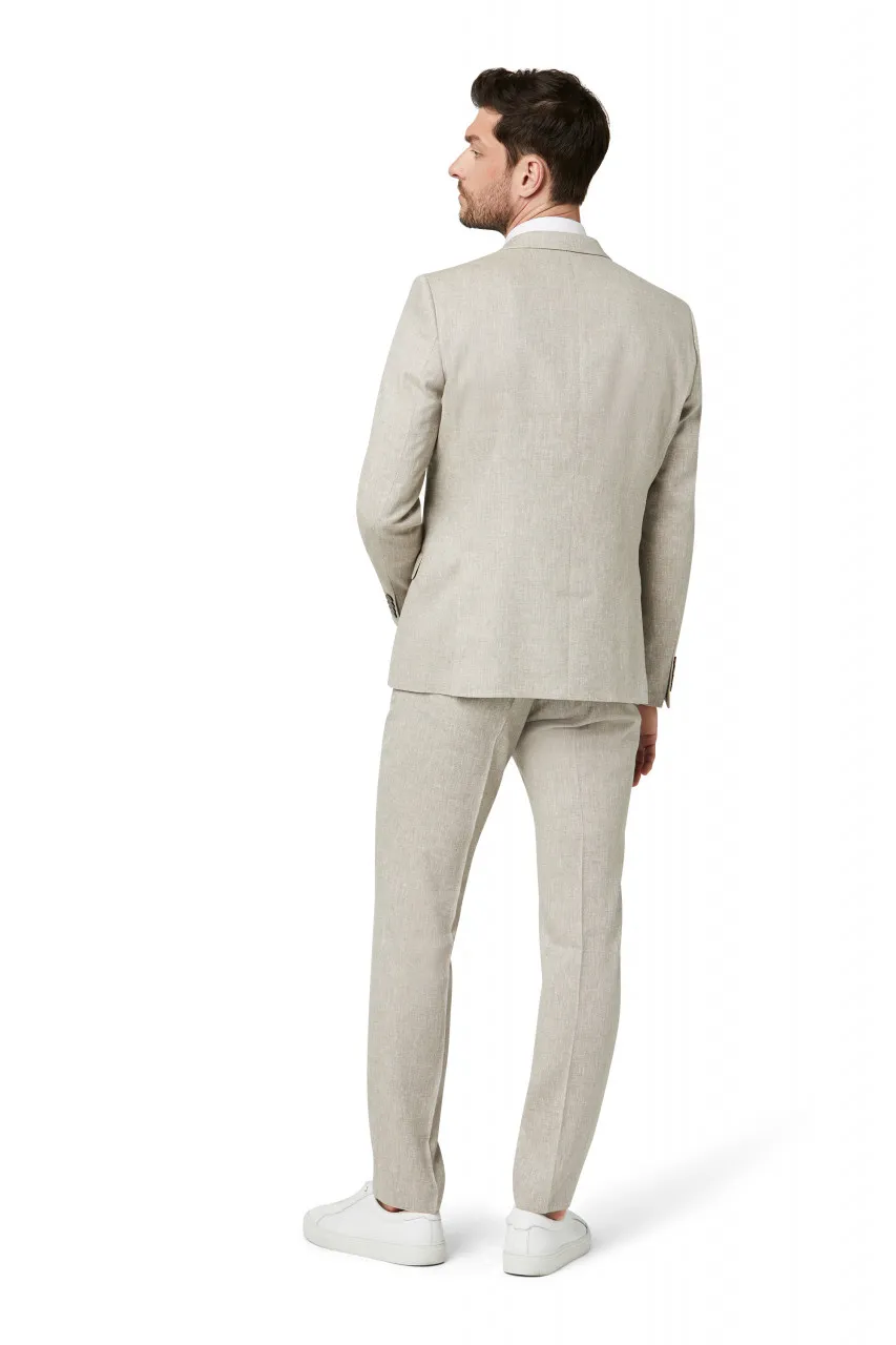 Abito digel stile vintage slim fit beige in misto lino