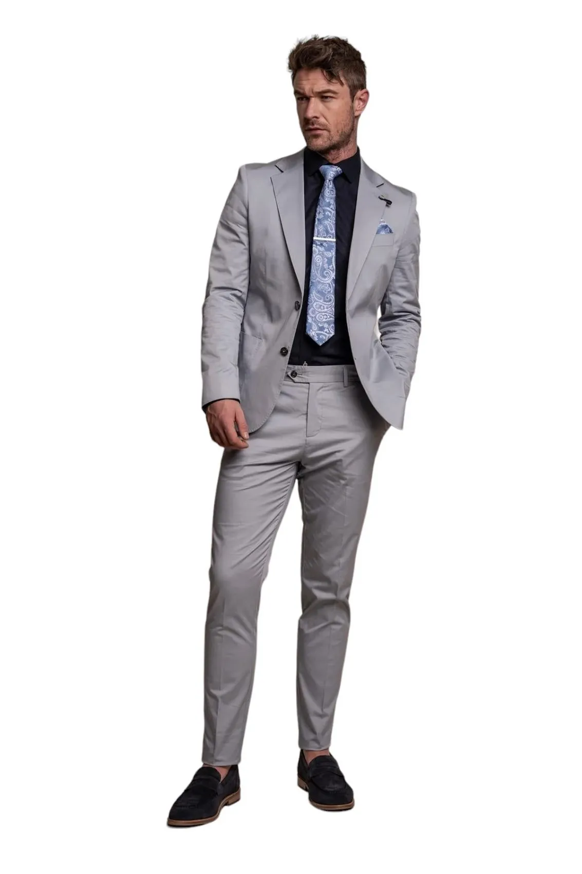 Abito grigio chiaro cavani in cotone stretch sfoderato