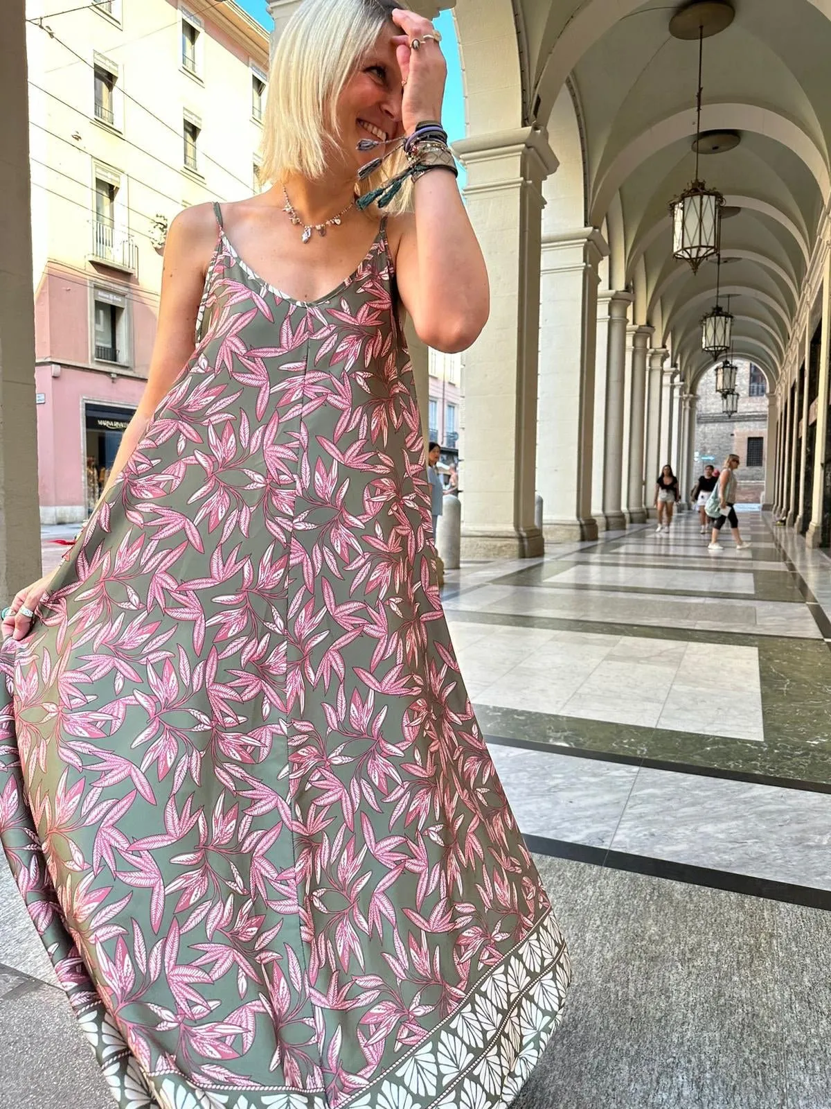 Abito Leaves Sottoveste Verde Militare