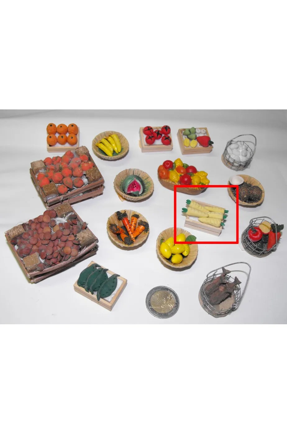 Accessori presepe fruttivendolo:cesto pannocchie granturco mais fatto a mano