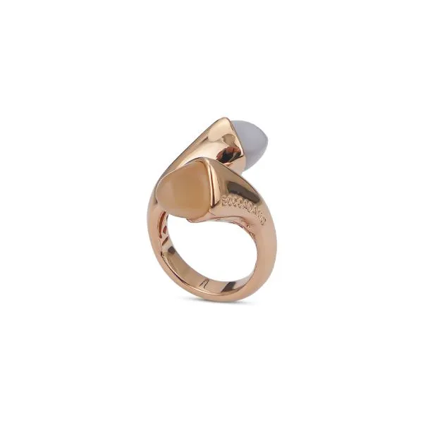 Anello contrariè placcato rosa con cristalli color fumè     
