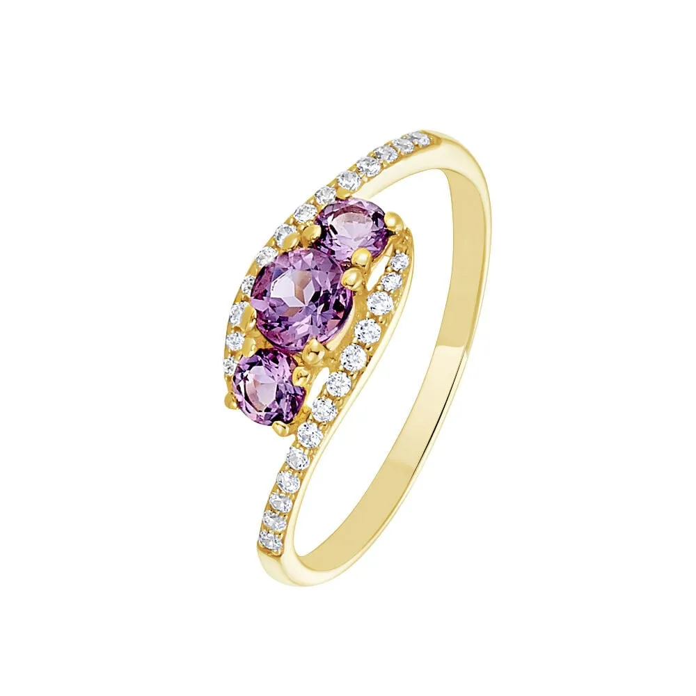 Anello Trilogy Amélie Oro Giallo 375/1000 Ametista Viola Cubic Zirconia Bianco 1429835
