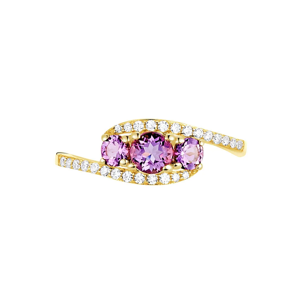 Anello Trilogy Amélie Oro Giallo 375/1000 Ametista Viola Cubic Zirconia Bianco 1429835