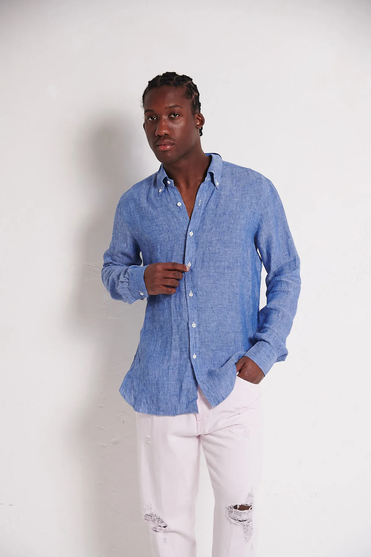 BARBA Camicia azzurra bottondown