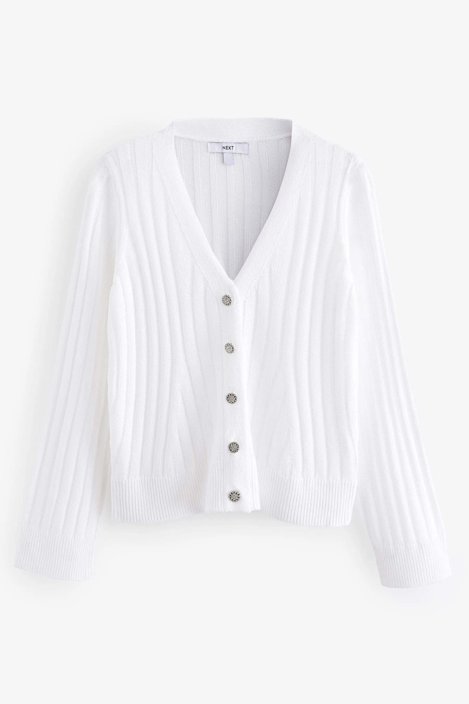 Bianco  - Cardigan in lino con bottoni e gemme