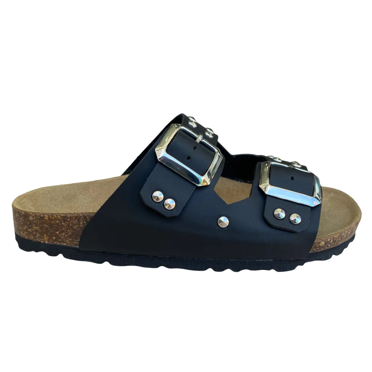 Biochic women's sandal with 2 bands with studs and adjustable buckles Bipel BC4003B black