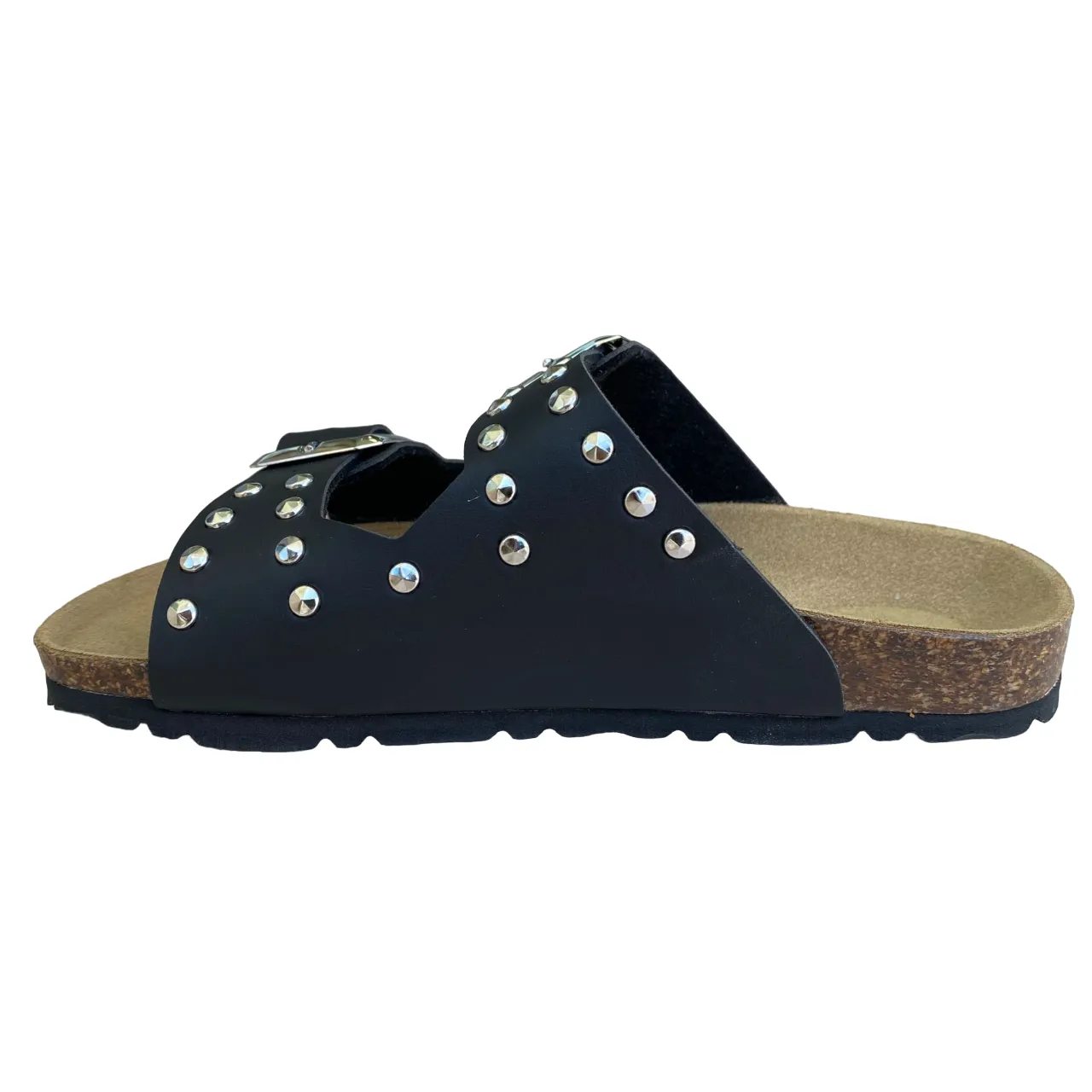 Biochic women's sandal with 2 bands with studs and adjustable buckles Bipel BC4003B black
