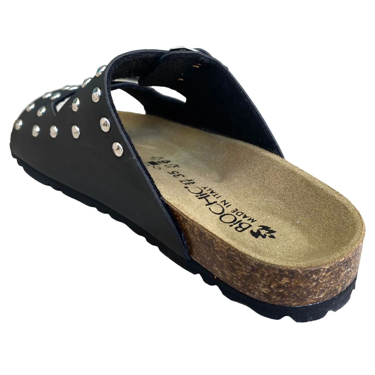 Biochic women's sandal with 2 bands with studs and adjustable buckles Bipel BC4003B black