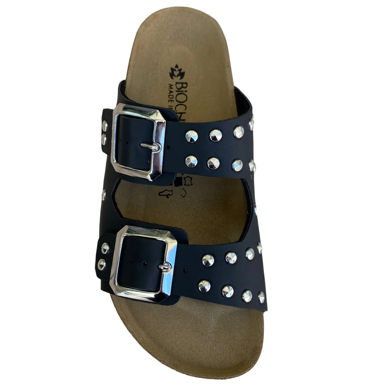 Biochic women's sandal with 2 bands with studs and adjustable buckles Bipel BC4003B black