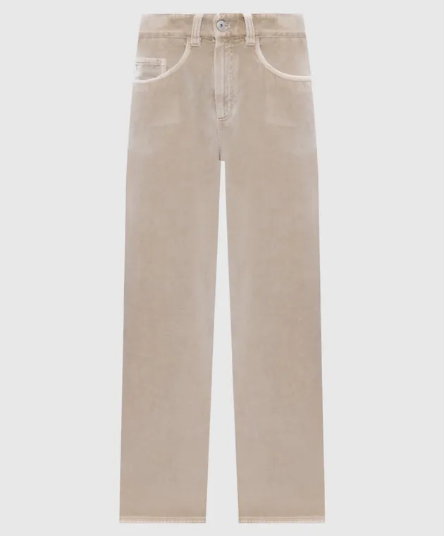 Brunello Cucinelli Pantaloni in velluto beige con catena monil MB105P5951