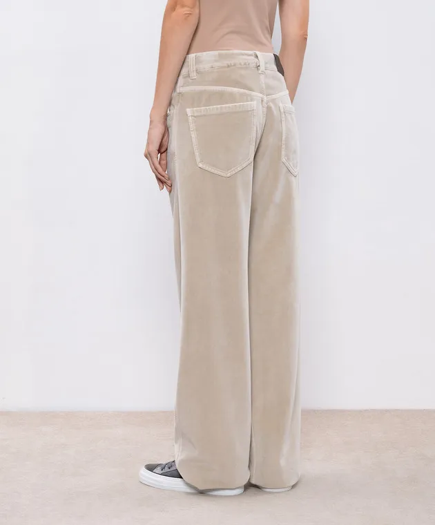 Brunello Cucinelli Pantaloni in velluto beige con catena monil MB105P5951