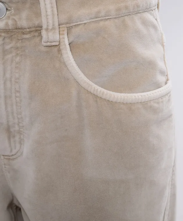 Brunello Cucinelli Pantaloni in velluto beige con catena monil MB105P5951