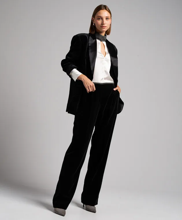 Brunello Cucinelli Pantaloni in velluto nero con coulisse MD561P8458
