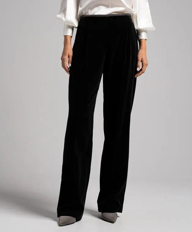 Brunello Cucinelli Pantaloni in velluto nero con coulisse MD561P8458