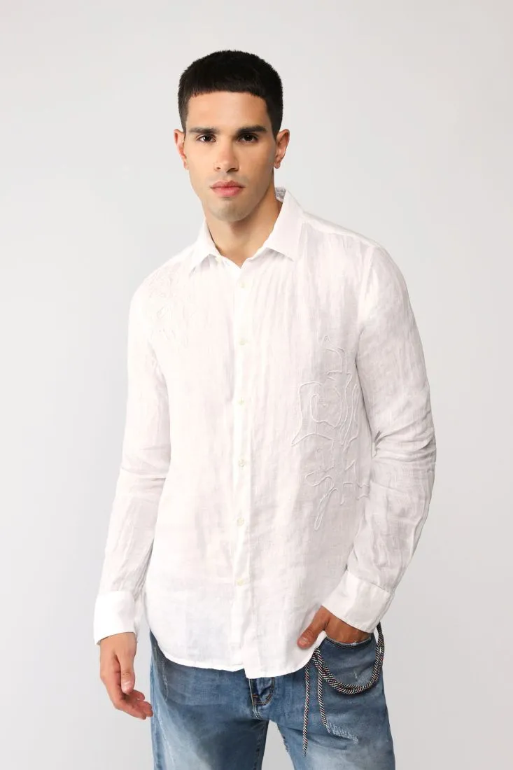 Camicia con colletto classico e ricamo fantasia astratta