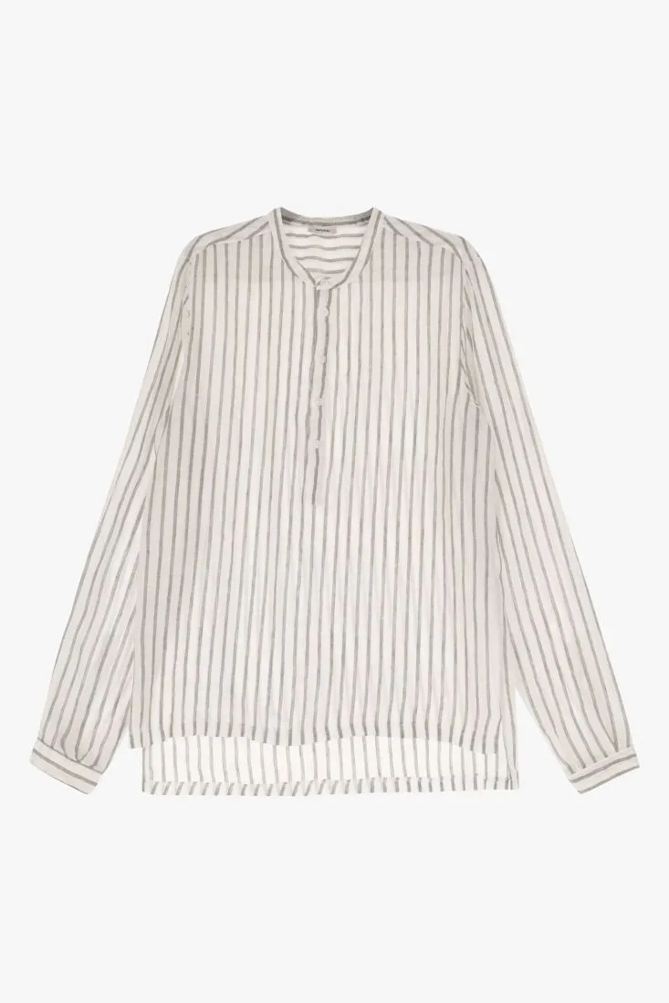 Camicia girocollo in lino a righe
