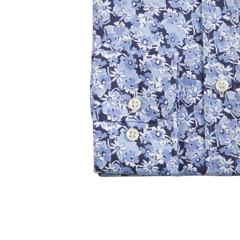 Camicia in cotone azzurra con fiori 