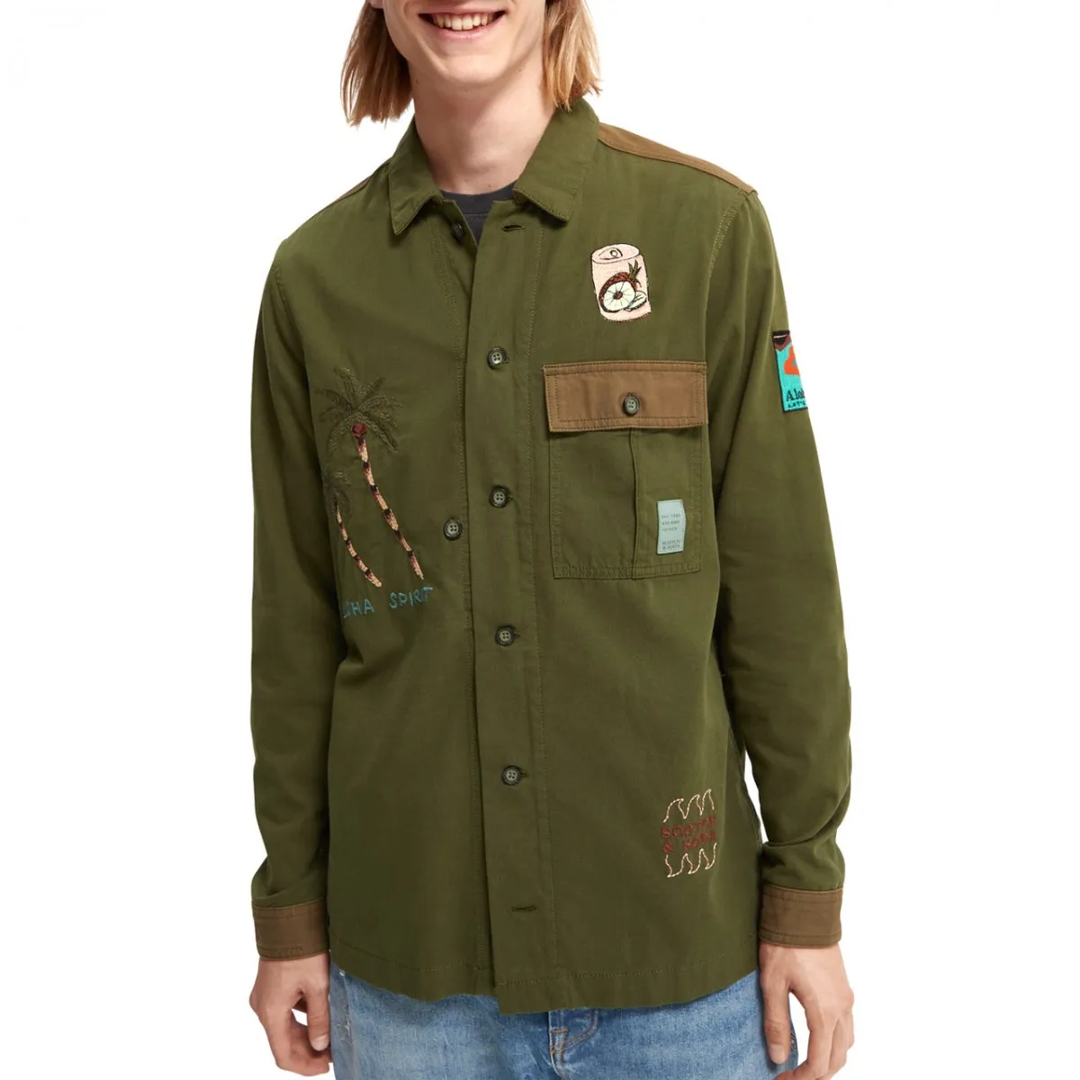 Camicia stile workwear con ricamo, Verde