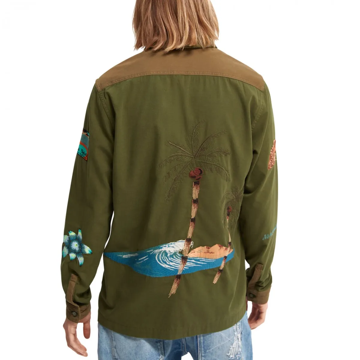 Camicia stile workwear con ricamo, Verde