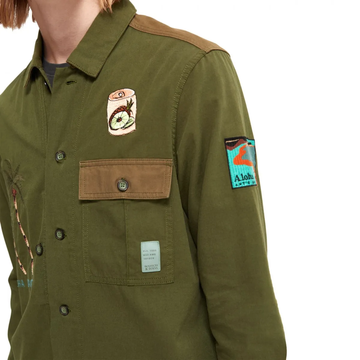 Camicia stile workwear con ricamo, Verde