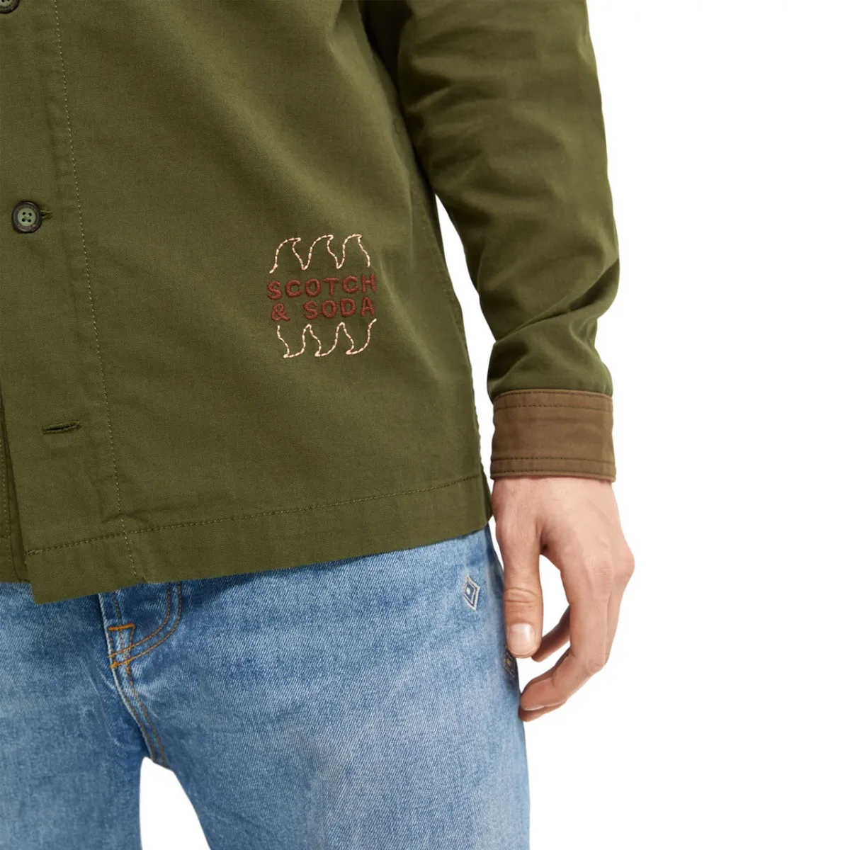 Camicia stile workwear con ricamo, Verde