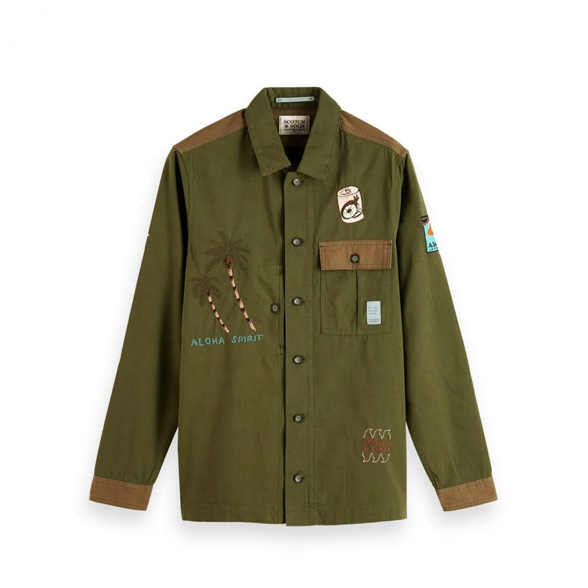 Camicia stile workwear con ricamo, Verde