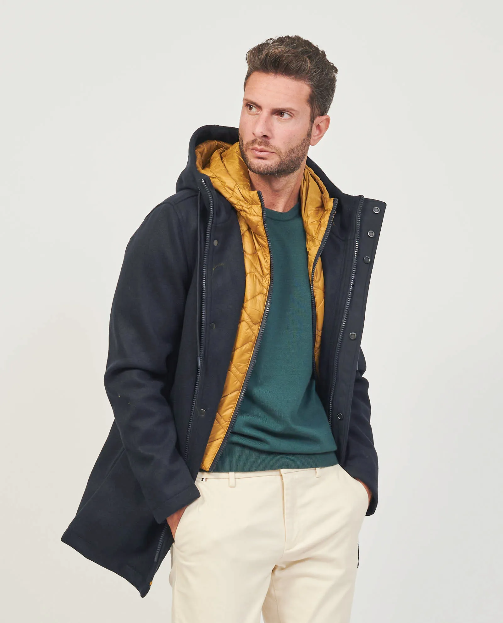 Cappotto uomo Yes Zee con gilet removibile e cappuccio