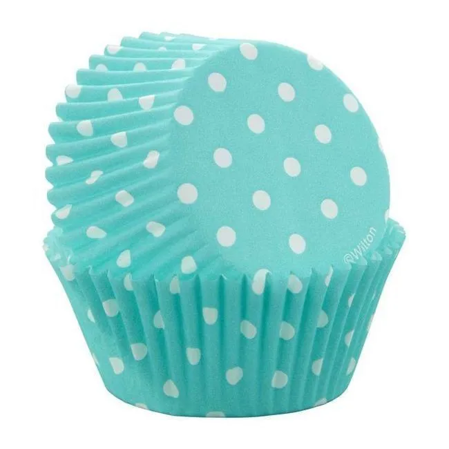 Capsule per cupcake blu da 5 cm con pois bianchi - Wilton - 75 pz.
