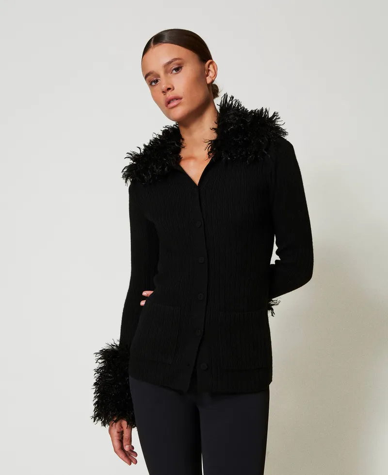 Cardigan in misto lana e faux fur