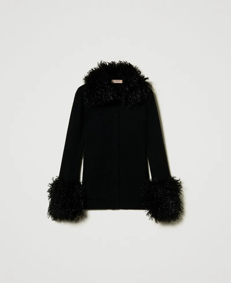 Cardigan in misto lana e faux fur