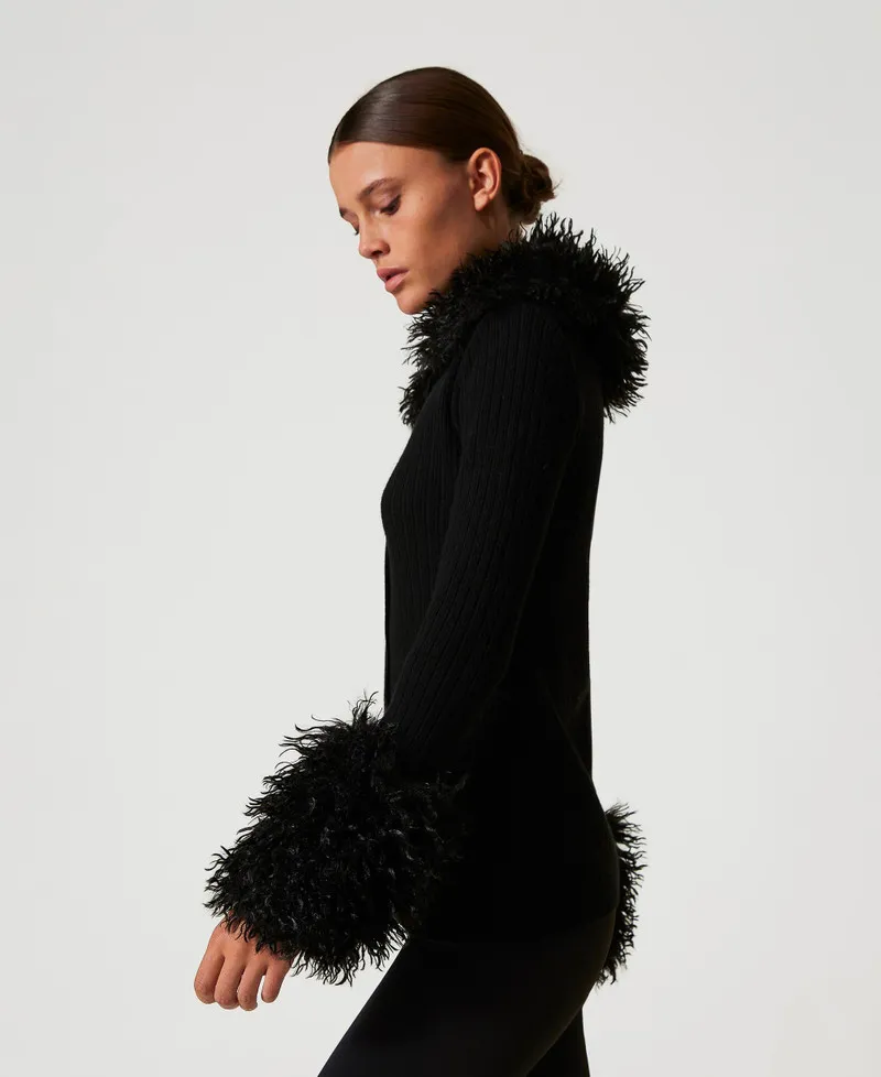 Cardigan in misto lana e faux fur
