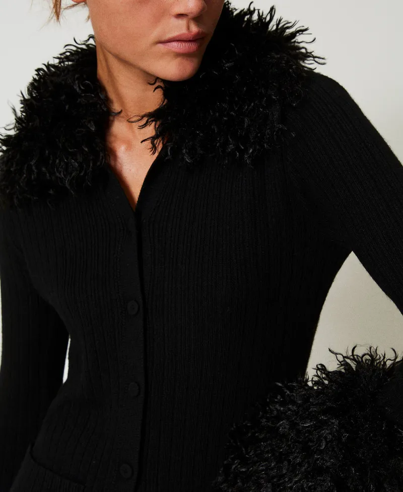 Cardigan in misto lana e faux fur