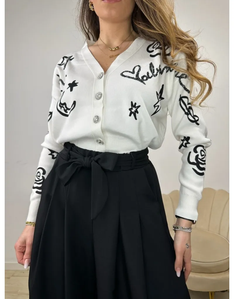 CARDIGAN WORDS BIANCO