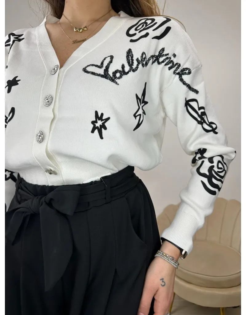 CARDIGAN WORDS BIANCO