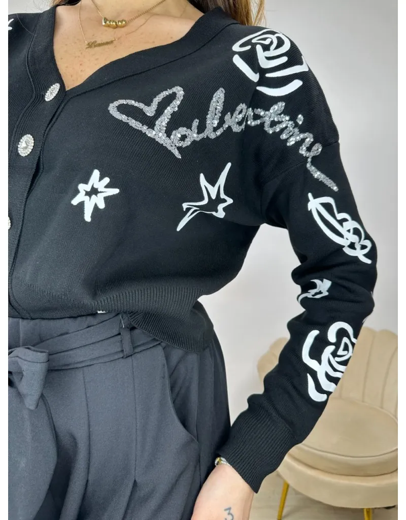 CARDIGAN WORDS NERO