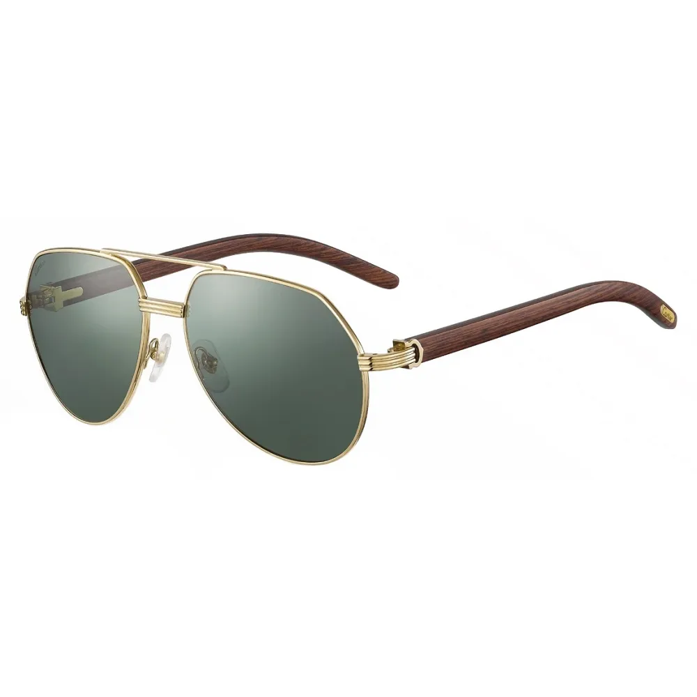 Cartier - Pilot - Legno Finitura Oro Lenti Polarizzate - Première de Cartier Collection - Occhiali da Sole - Cartier Eyewear