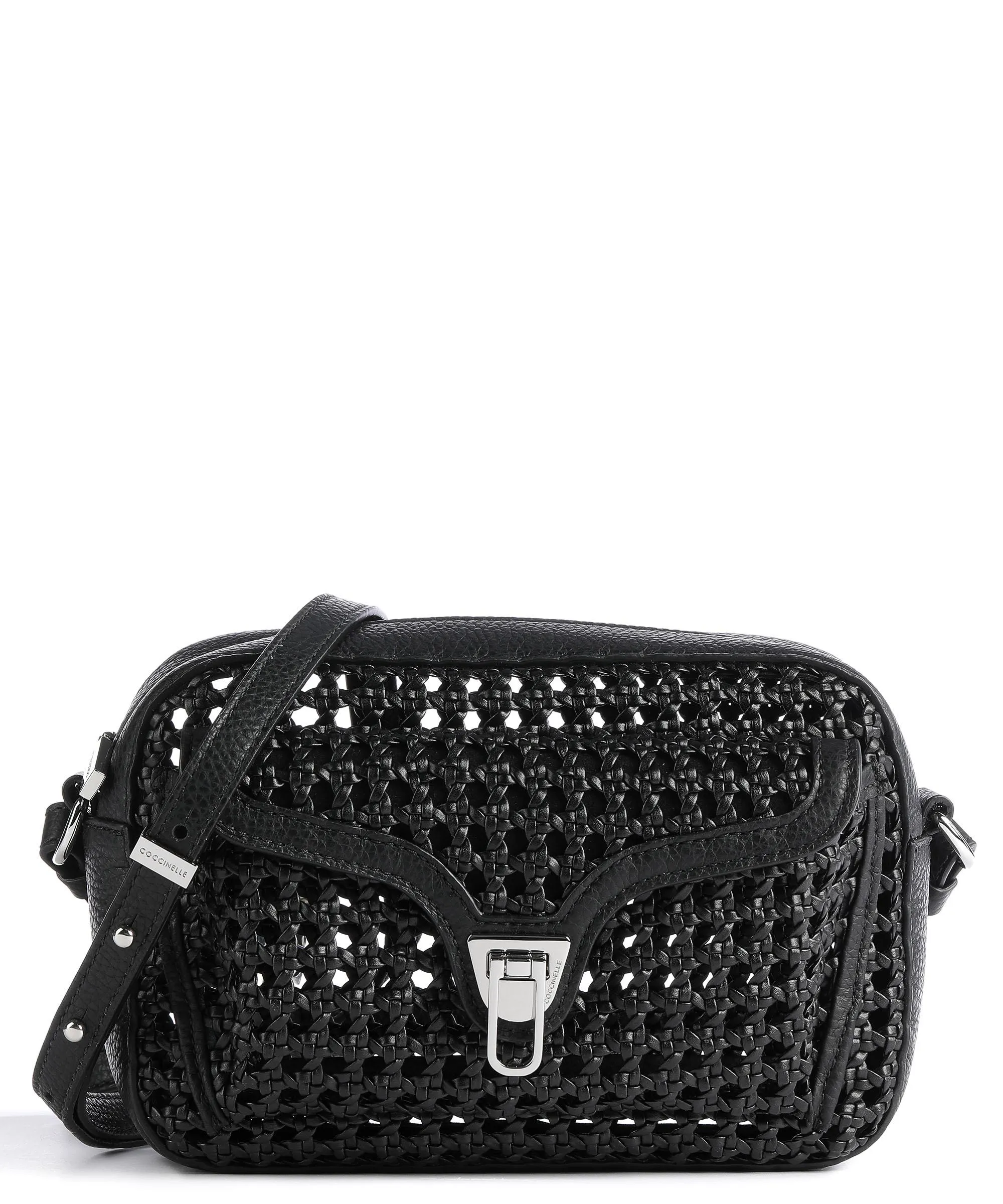  Coccinelle Beat Eco Woven Borsa a tracolla pelle granulata nero  