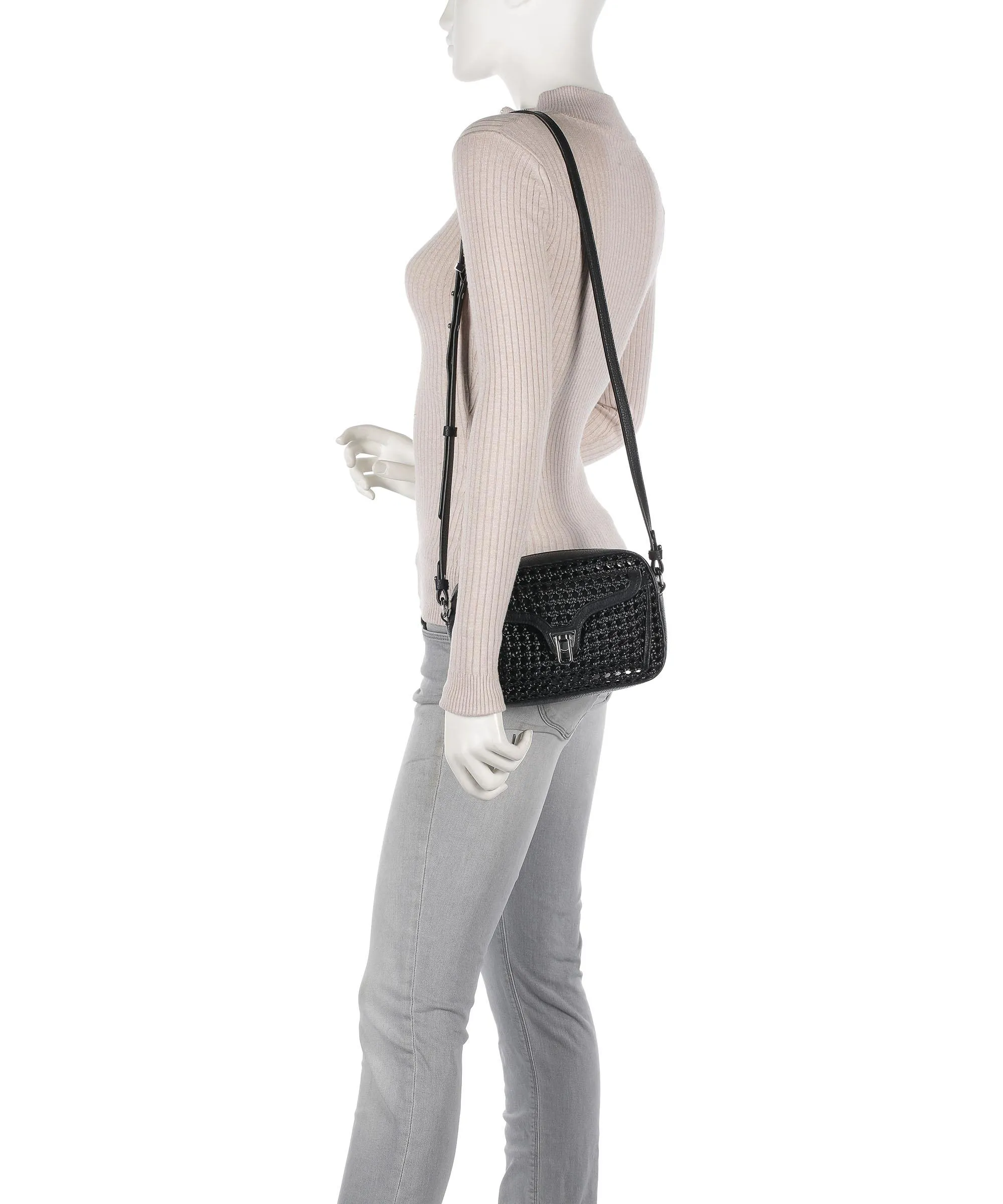  Coccinelle Beat Eco Woven Borsa a tracolla pelle granulata nero  