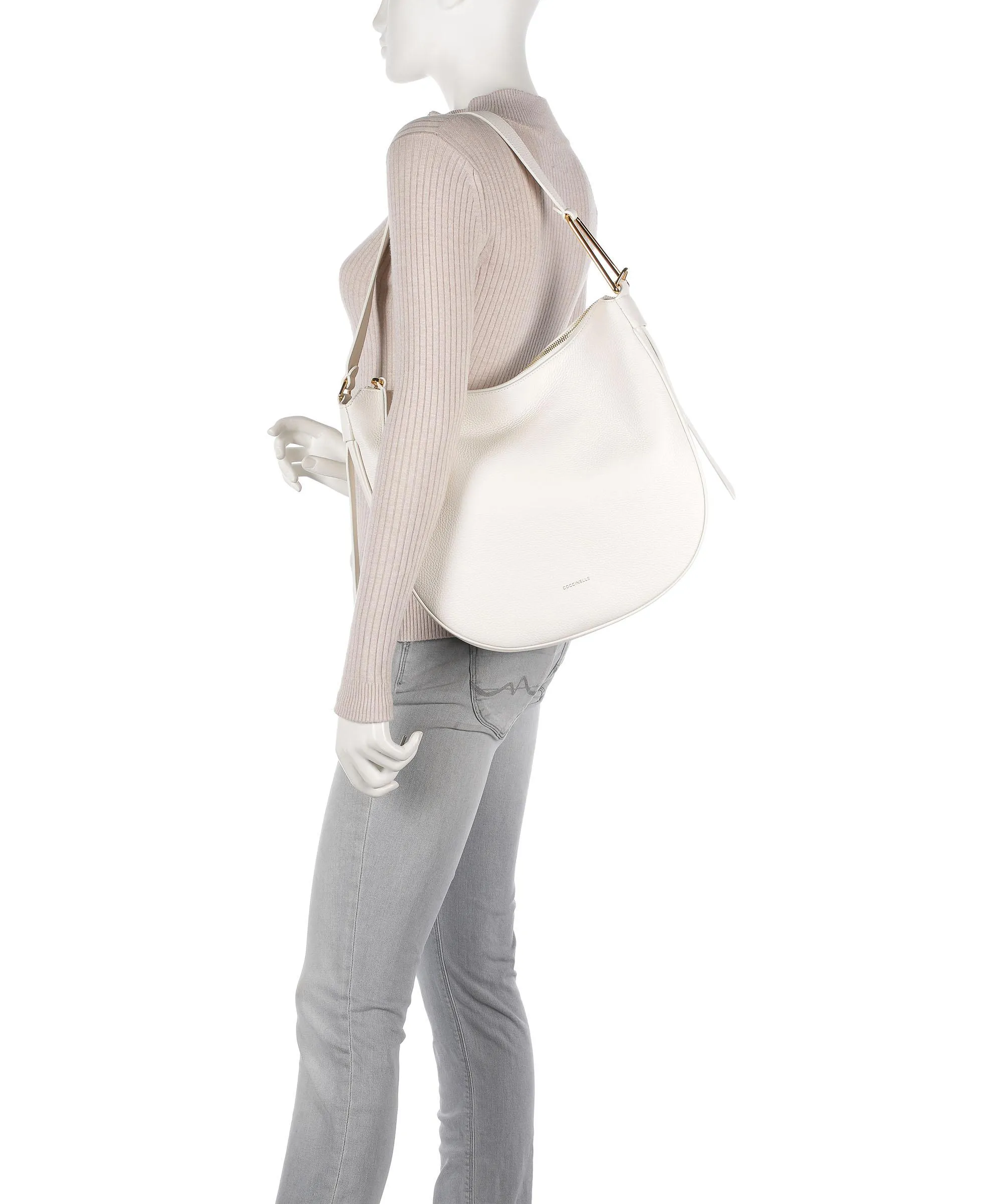  Coccinelle Priscilla Borsa hobo pelle granulata avorio  