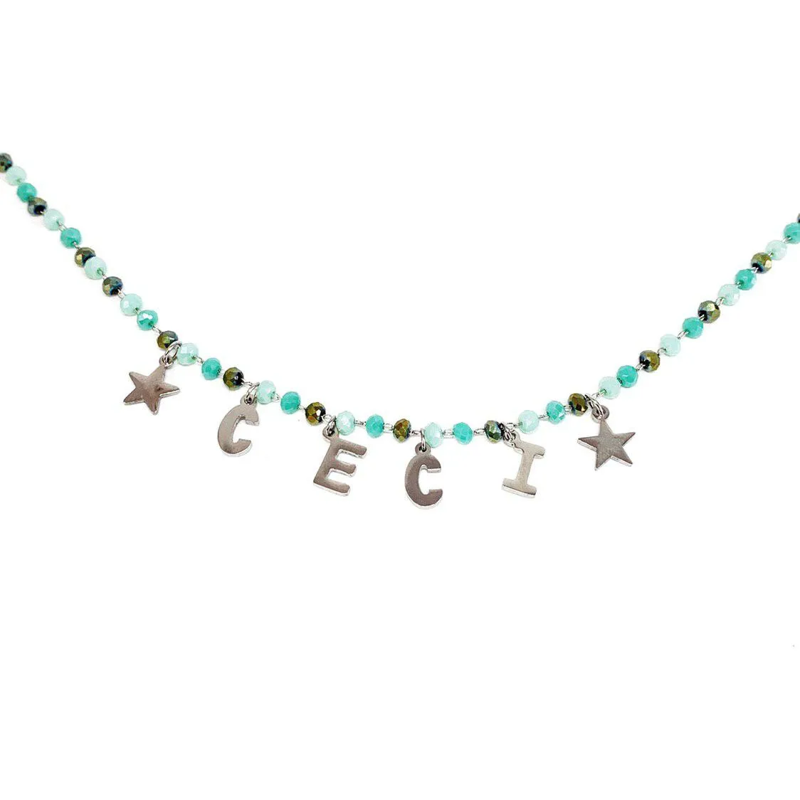 COLLANA PERLINE PERSONALIZZABILE VERDE ARGENTO