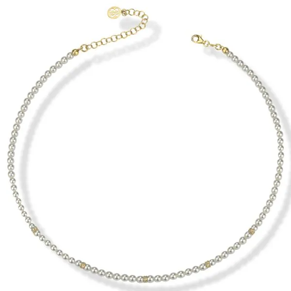 Collana placcata oro giallo con perle  ed elementi di zirconi    