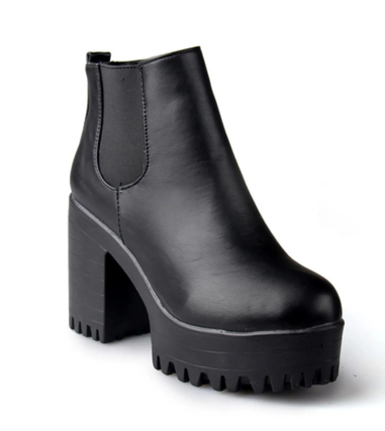 Comemore Fashion Women Ankle Boots Square Heel Platform Pu Leather High Heeks Boot Motorcycle Ladies Shoes Botas Zapatos